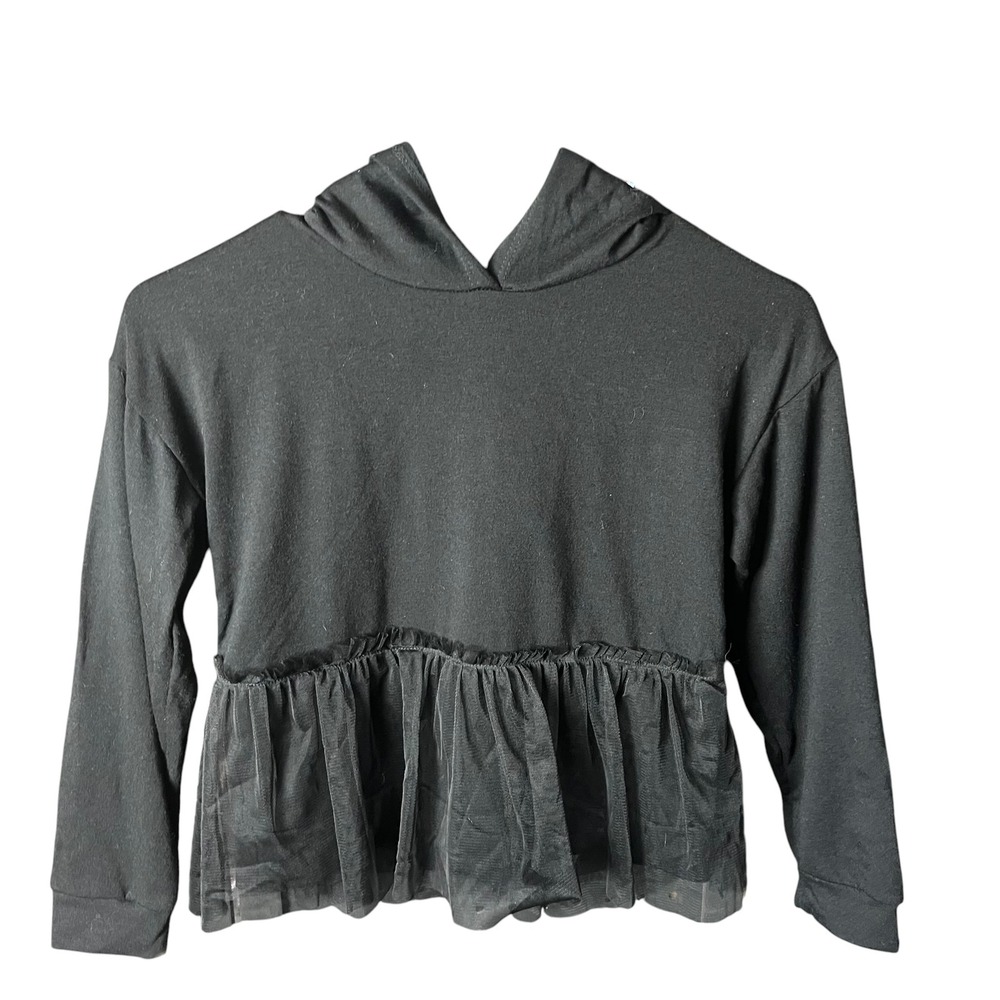 Forever 21 Tulle Hem Hoodie Girls Size 9/10 Black Peplum Pullover Balletcore - Picture 12 of 14